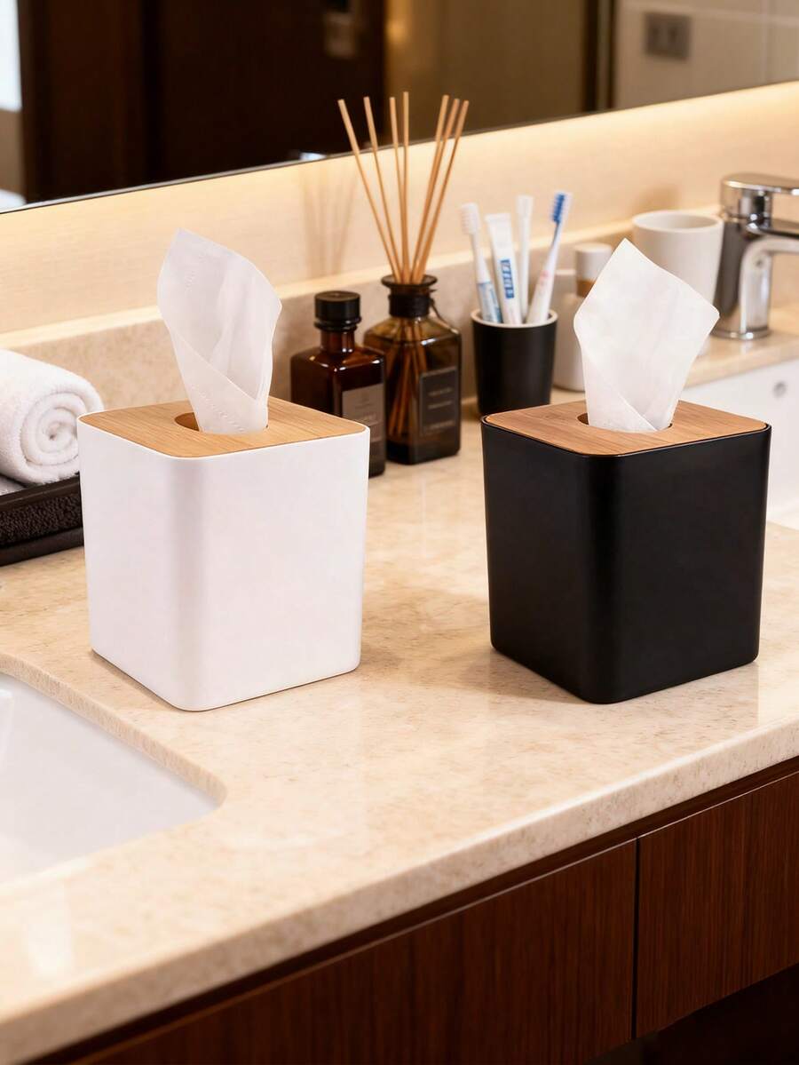 1个白色或黑色方形纸巾盒套 - 耐用纸巾盒/纸巾架，防尘，易于清洁，时尚现代设计，适用于浴室盥洗台、台面、卧室盥洗台、客厅桌子、办公桌、化妆间、家居装饰，小空间收纳必备日常用品