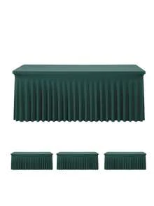 1pc/2pcs Rectangular Pleated Spandex Tablecloth, White/Black/Champagne, Wrinkle-Resistant & Washable, Solid Color Patio Table Cover For Wedding, Party, Christmas, Birthday