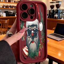 Cubierta de teléfono con diseño de Papá Noel divertido en color negro con estampado navideño y gafas de sol para uso diario y festivoCompatible with  16 Pro Max/16 Plus/16 Pro/16/15 Pro Max/15 Plus/15 Pro/15/14 Pro Max/14 Plus/14 Pro/14/13 Pro Max/13 Pro/13/12 Pro Max/12 Pro/12/11 Pro Max/11 Pro/11/XS Max/XR/X/7 Plus/7 TPU Drop-Proof and Stain-Resistant Protective Soft Case - Negro - Ver 4