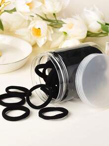 50/100个装 女孩黑色基础款高弹力发圈 马尾辫发带 无缝棉质幼儿发圈，适合女孩和儿童，黑色小号柔软发圈 马尾辫发圈，不伤头发 - 黑色 - 查看 4