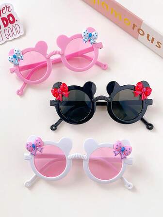 1/2/3/4件套 男女童可爱漂亮小熊蝴蝶结眼镜 3款套装 儿童宝宝时尚眼镜 返校礼物