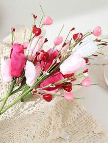 15pcs/3 Branches Realistic Artificial Flower Branch With Berries & Foliage - Handmade-Looking Heart Berry Stems Suitable For Valentine's Day Decorations, Wedding Centerpieces, Table Decor - Plastic For DIY, Party, Home Decor - Multicolor - View 1