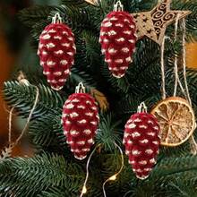 4 adornos navideños brillantes para árbol de Navidad: bastón de caramelo, piña y bola. Decoración colgante para fiestas navideñas en casas de campo. - Burdeos - Ver 4