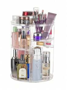 1 Piece 360° Rotating Large Capacity Makeup Organizer, Ultimate Skin Care And Cosmetic Display Case With Brush Holder And Perfume Tray, Multi-Functional Swivel Shelf Perfect For Holiday Gifting, Vanity And Bathroom Countertop Organization, Ideal For Christmas, Thanksgiving, New Year, And Valentine's Day, Enhance Your Beauty Routine With Stylish And Practical Storage Solutions - Clear - View 12