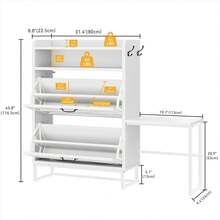 Zapatero estrecho | Estilo rústico con 2 cajones abatibles | Capacidad para 16 pares de zapatos | Organizador de zapatos estrecho para entrada, pasillo y sala de estar (Blanco) - Blanco - Ver 2