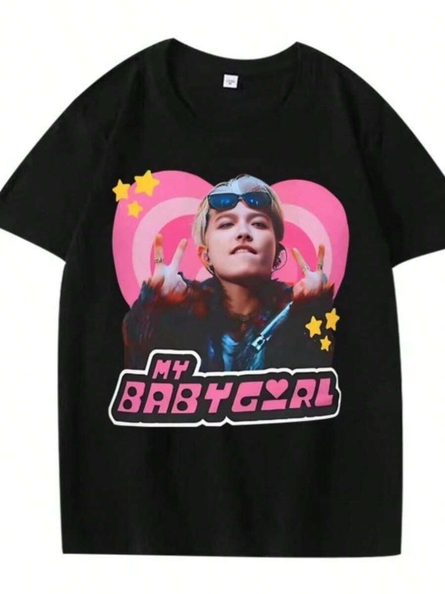 Christmas Men 2025ins Ateezs Hongjoong Matz Blonde Y2k Babygirl T Shirt Men Women Cotton Short SLEEs Ve Print UniSexs Daily Life Tops S-5X - 黑色 - 查看 1