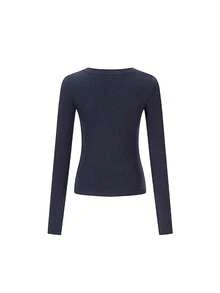 Autumn/Winter Korean Style V-Neck Lace-Up Fitted Long Sleeve T-Shirt Undershirt - Navy Blue - View 5
