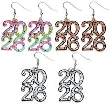 一对亚克力2026数字吊坠耳环，时尚首饰，女士派对佩戴礼物，新年饰品 - 耳環 - 查看 2