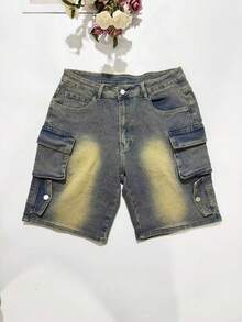 专为千禧一代大码女性设计的加大码做旧工装风牛仔短裤，美国 - 藍色 - 查看 6