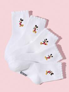 Disney 5/1 زوج من الجوارب الرياضية/الكاحل البيضاء للأطفال/الأولاد/البنات، مزينة برسومات كرتونية جذابة بتصميمات القلب/التزحلق/الجيتار، جوارب كاحل متوسطة ناعمة ومريحة وعصرية، جوارب كلاسيكية مزينة بالدانتيل مناسبة للرياضة والمدرسة والفصل الدراسي الجديد والأنشطة الترفيهية والسفر