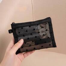 Beige And Black Storage Bag Set, Heart-Shaped Design, Transparent Viewable, Portable Storage Bags, Suitable Storing Lipsticks And Other Small Items - Black - View 9