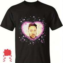 Men's Sal Vulcano Kawaii-Shirt - Black Cotton, Cutesy Heart-Shaped Photo Print, Casual Round Neck, All-Season Wear, Allseason Apparel |   Kawaii Style Shirt |   Stretchy Material, Kawaii Shirt Men's Summer Round Neck Short Sleeved Casual Cotton Print Loose Round Neck Short Sleeve-Shirt - 黑色 - 查看 1