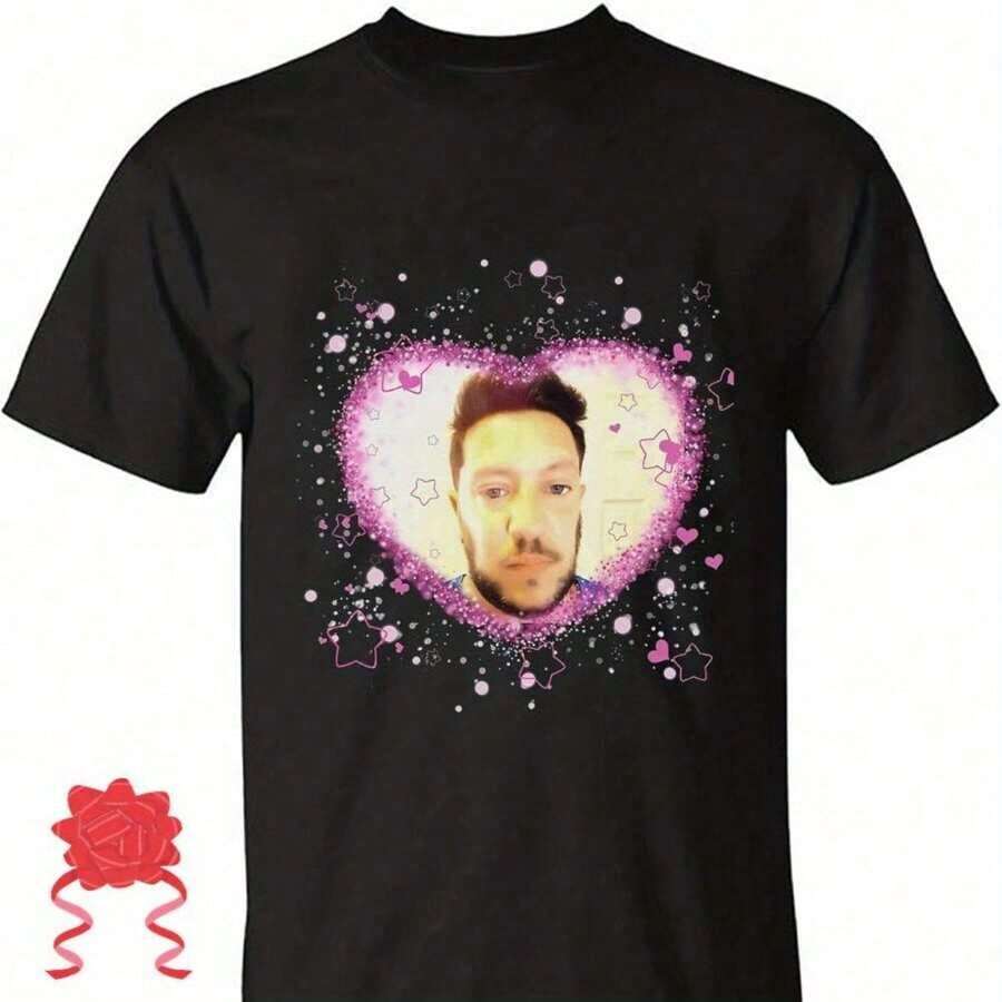 Men's Sal Vulcano Kawaii-Shirt - Black Cotton, Cutesy Heart-Shaped Photo Print, Casual Round Neck, All-Season Wear, Allseason Apparel |   Kawaii Style Shirt |   Stretchy Material, Kawaii Shirt Men's Summer Round Neck Short Sleeved Casual Cotton Print Loose Round Neck Short Sleeve-Shirt - 黑色 - 查看 1