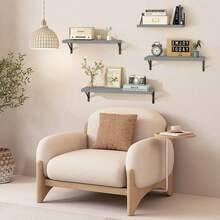 YC-HOGAR Juego de estantes flotantes de madera (4 piezas), disponible en varios tamaños y para montaje en pared, adecuado para la decoración de sala de estar, baño, dormitorio y cocina. - Gris - Ver 6
