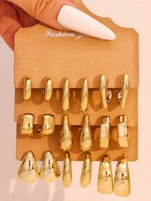 9 Paar minimalistischer goldener CCB Harz Modeschmuck Ohrringe Set, geeignet für den täglichen Gebrauch - Gold - Übersicht 4