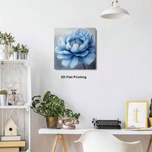 1pc 40*40cm(16x16inch) Art Decor Square Canvas Wall Art With Framed Blue Flowers Peony Floral Room Decor Home Decor Holiday Decor Bedroom Decor Living Room Decor.Stretched And Framed Ready To Hang. - 白色 - 查看 4