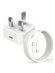 20W PD Fast Charger Kit: UK Plug 20W Fast Charging Power Adapter + 3.3ft/100cm USB-C To USB-C Fast Charging Cable, Compatible With IPhone 15 Pro Max/15 Pro/15 Plus/15, IPhone 16, S25/S24/S23/S22/S21,