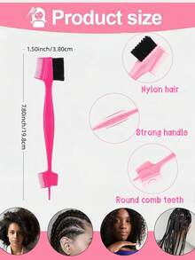 1支双面边缘控制刷，三合一造型工具，猪鬃毛材质，可抚平碎发和眉毛，专业发际线刷，打造自然发型，防毛躁造型套装，适合女性和女孩，旅行必备美发配件，圣诞礼物，美发工具，美发用品，旅行必备，旅行，理发师，发型师，理发师配件，情人节，美发用品，发型师，理发店，沙龙，度假必备，美发产品，理发店，情人节礼物，女性旅行必备，发型师工具 - 粉色 - 查看 3