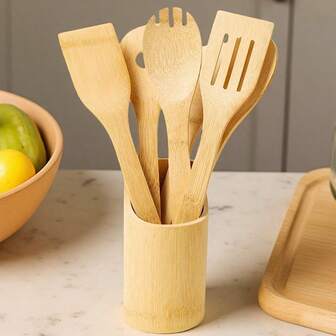 Premium Bamboo Cooking Spoons Set, Perfect For Everyday Kitchen Use - Non-Stick, Durable, Easy To Clean, Sturdy, Lightweight, Heat-Resistant, Bamboo Cooking Utensils, Nonstick Comfort Grip Spatula Set