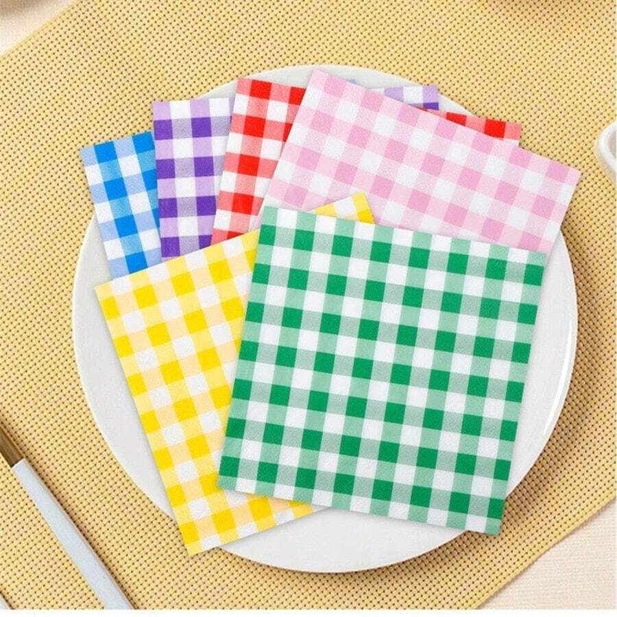 20张/包 格子餐巾纸，一次性纸巾，适用于节日派对、新年和冬季主题活动、餐厅、咖啡馆等。 - 彩色 - 查看 1