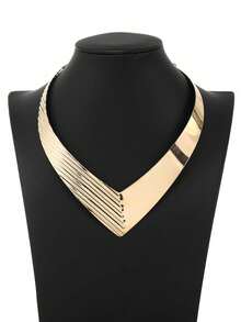 Exaggerated Glossy Patterned Necklace, Women Casual Jewelry Necklace With V-Shape Choker Collar - Gold - View 5