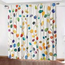 2pcs Colorful Leaves Patterned Curtains, Featuring Colorful Leaves And Branch Design, 3D Digital Printing, Suitable For Living Room, Bedroom, Balcony And Study, Creating A Lively And Warm Atmosphere.