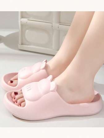 Nya moderiktiga tecknade björntofflor, enfärgade casual hembadrum halkfria luktfria tjocka sula unisextofflor