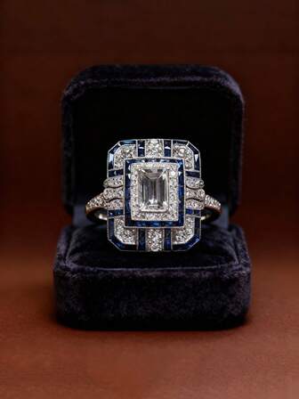 1 pieza Anillo de circonita elegante y de moda, adecuado para bailes, fiestas, bodas, joyería para dedos de mujer (sin caja de regalo, talla aleatoria)