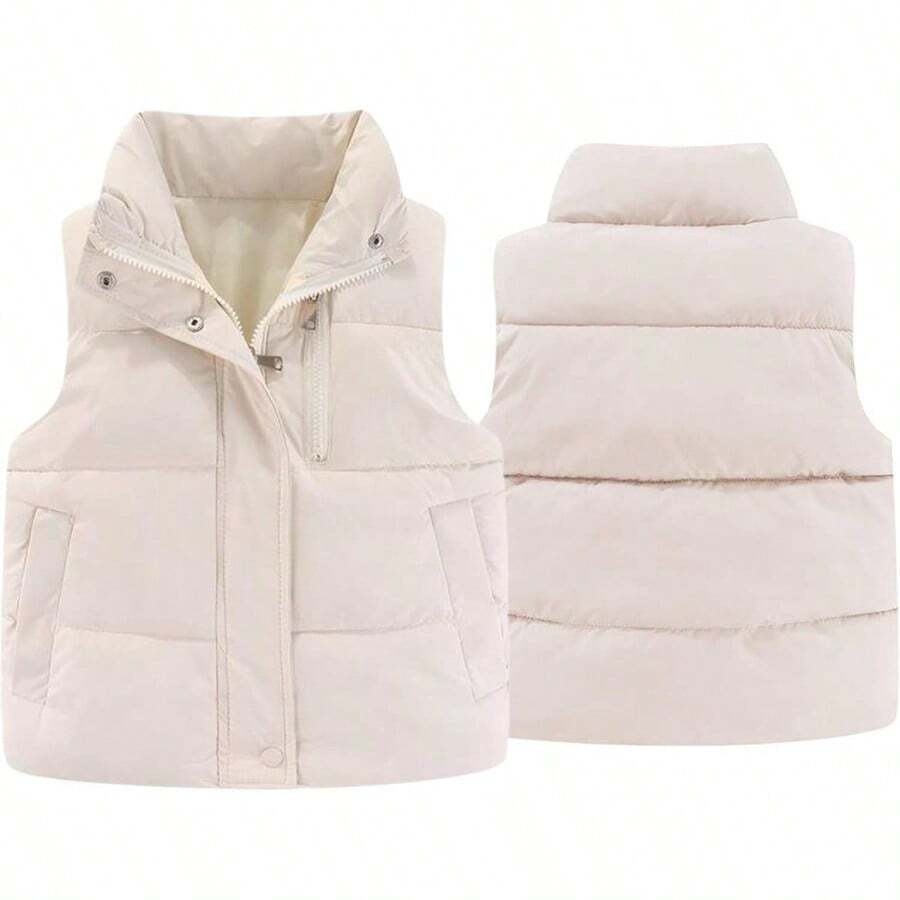 - Chaleco acolchado para nios y nias, clido, ligero, sin mangas, para nieve, chaleco acolchado - 2-3 Años + Blanco - Ver 1