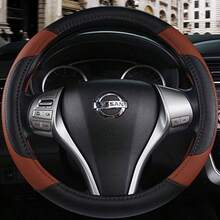 Leather Car Steering Wheel Cover, Non - Slip Car Wheel Cover Protector Breathable Microfiber Leather Universal Fit Most Beige - Brown - View 3