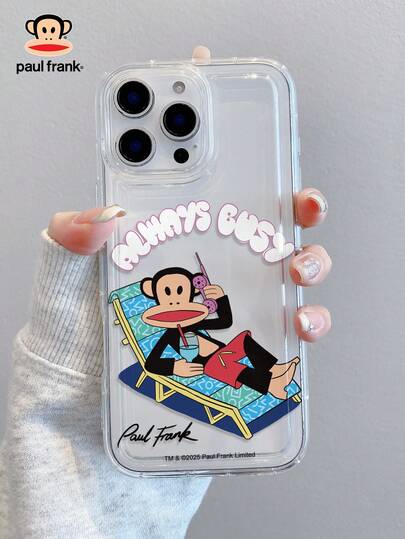  Offiziell lizenziertes Paul Frank transparentes Luftpolster Handyhülle, Komplettschutz mit Affengesicht Anti-Sturz-Schutz und Kameraabdeckung, neues Design kompatibel mit iPhone 13/14/15/16 Pro Max