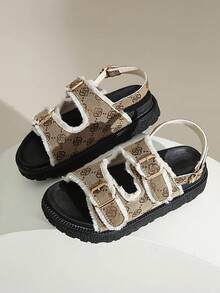 Giày sandal đế dày mũi tròn họa tiết hoa cổ điển đế xuồng cho nữ - màu nâu - Xem 3