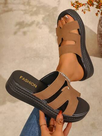 Sandalias de cuña y plataforma negras ultraligeras de punta abierta para mujer, nuevas sandalias de cuña cómodas y versátiles para el verano