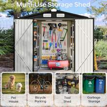 6x4 FT Outdoor Storage Shed, Metal Garden Tool Shed With Sloping Roof & Lockable Door For Patio Lawn Backyard,Weather Resistant, Garden Tool House - Màu xám đen - Xem 7