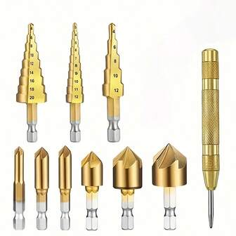 10 piezas Juego de brocas multiusos de alta resistencia - Kit de herramientas profesionales para trabajar la madera y los metales, incluye broca de barrena, punzón central, broca helicoidal, macho de roscar, herramientas de marcado de precisión - Ideal para ebanistería, fabricación de muebles, proyectos de maquinaria - ¡Perfecto para principiantes y expertos!