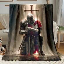 1 Piece Medieval Blanket - Medieval Castle Decoration, One-Knee-Knocking Pattern - Soft Flannel Bedspread - 280g Lightweight All-Season Sofa, Bed, Camping, Office Throw Blanket - History And Fantasy Enthusiasts - Dark Tone Home Decor (Brown//Black/White/Beige) - Digital Printed Fleece Fabric With And Shield Design - Suitable Living Room And Travel Use