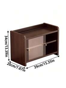 Vintage Style Bamboo Storage Cabinet With Sliding Doors - Freestanding 3-Tier Shelving Unit, Suitable For Kitchen, Bathroom Or Bedroom - Space-Saving Vertical Design, Kitchen Storage Cabinet, Bathroom Organizer Rack, Modern Aesthetics, Smooth Surface, Durable