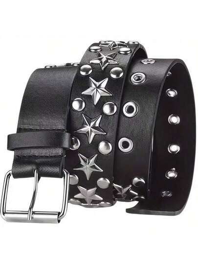 1条铆钉金属摇滚腰带，男女通用，星形装饰裤腰带，朋克皮革腰带，哥特式腰带配饰，可搭配牛仔裤