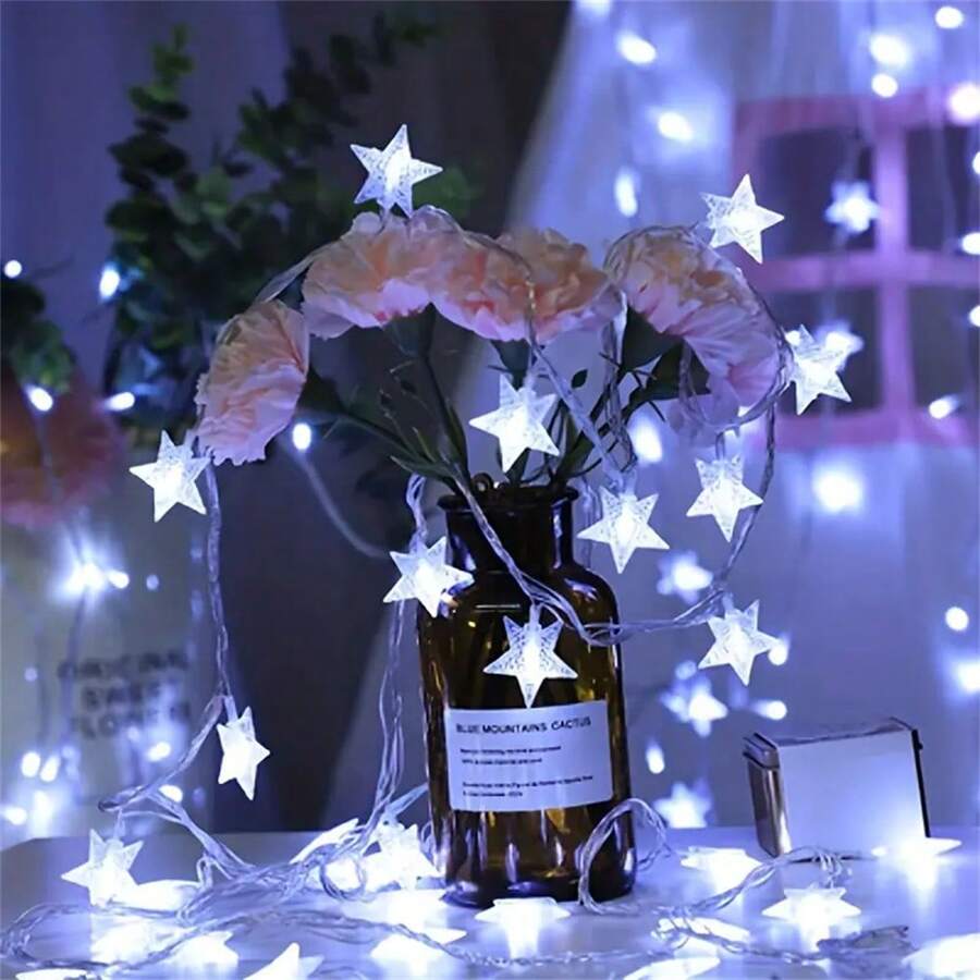 1PC 1.5/3/6/10m 10/20/40/80LEDStar Shaped Fairy Light String, 8 Modes, Suitable For Christmas, Halloween, Weddings, Parties, Etc. - Indoor/Outdoor Decorative Lighting (Excluding Batteries) - Multicolor - View 1