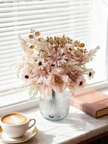 1 Bouquet Of Artificial Flowers, Including Artificial Anemone, Daisy And Eucalyptus Leaves, Realistic Touch, Suitable For Vases, Home, Hotel Rooms, Wedding Decorations, Tabletop Decor. - Apricot - View 6