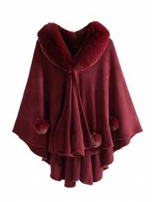 1件女士秋冬新款针织开衫，仿貂毛领，大码时尚宽松斗篷外套 - 彩色 - 查看 13