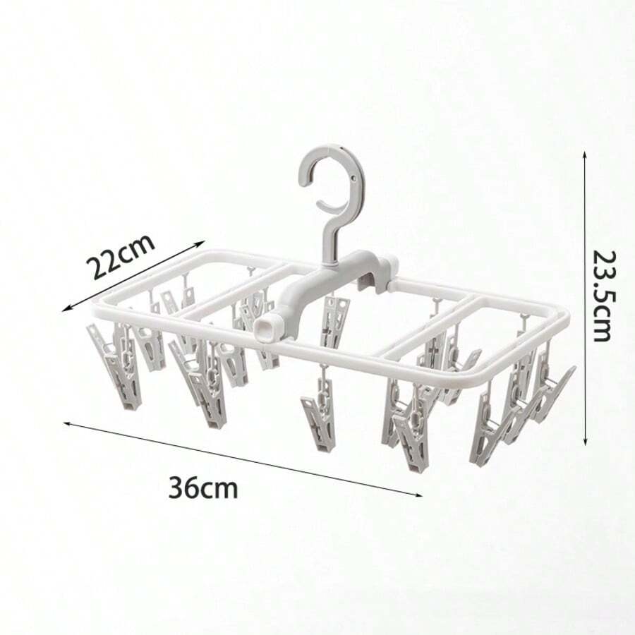 12/20 Clips Foldable Clothes Drying Rack, Multi-Functional Clothesline For Socks, Underwear, Towels, White/Grey