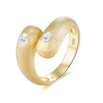 1pc 18K Gold Plated S925 Silver Moissanite Ring, Italian Brushed Finish, Teardrop Design, Suitable For Wedding, Party, Holiday, Daily Wear, Certified With GRA Certificate