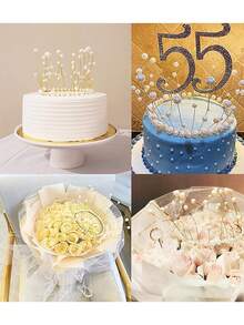 1个饰有白色珍珠的金色蛋糕皇冠 - 一款优雅的蛋糕装饰，适合生日、婚礼、新娘送礼会、周年纪念派对和其他特殊场合及节日活动 - 彩色 - 查看 9