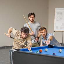 Pool Table, 7 Ft Portable Billiards Tables, Adjustable Feet Stable Game Table, Entertainment Set Includes Ball, Cue, Rack, Chalk And Brush, Black With Bule Cloth, For Family Use, Recreation Room - Blue + Black 7 Ft - View 1