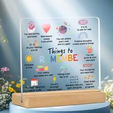 1 pieza Placa de escritorio de acrílico moderno con base de madera: cartel recordatorio de salud mental inspirador, adecuado para decoración de oficina, consejero escolar y bienestar, autoaceptación positiva y cita motivadora, decoración de sobremesa de uso múltiple