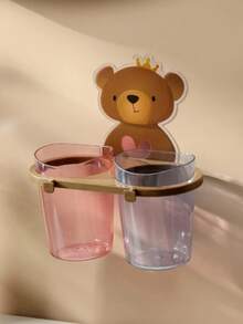 2/1 حامل فرشاة الأسنان مع كوب غسول الفم، رف تخزين فرشاة الأسنان المثبت على الحائط، منظم تخزين حمام بدون ثقب، حامل فرشاة أسنان على شكل دب مع كوب فرشاة الأسنان، اكسسوارات الحمام - متعدد الألوان - مشاهدة 15