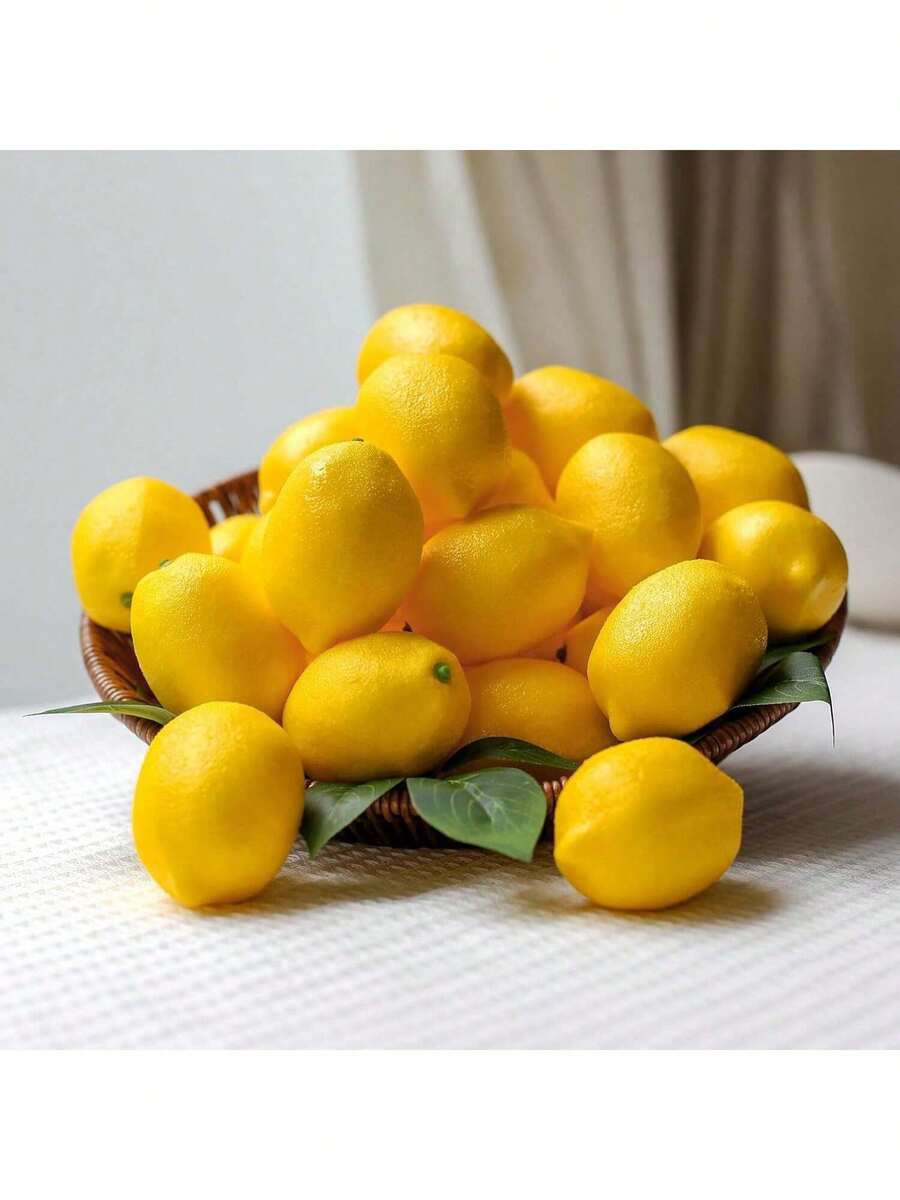 48 Packs Fake Lemons Artificial Fruits With Leaves, 3.5" And 2.8" 2 Size Faux Yellow Lemons Decor Realistic Fruits For Bowls Decor Table Centerpieces Kitchen Summer Decorations, 2/12/24/48 Pack - Multicolor - View 1