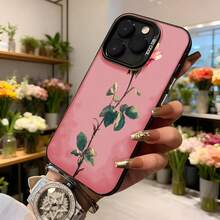 Cubierta de teléfono con diseño floral rosa con estampado de planta y hojas para mujer elegante uso diario en floristería Aplicable a los teléfonos de la serie Apple y Galaxy - Blanco - Ver 6