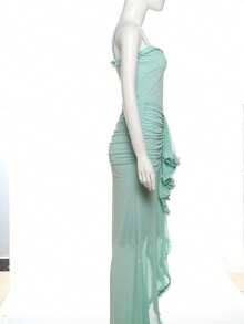 Street Style Mesh Slip Dress, Backless Fitted,Spring Summer Vacation Wedding Guest Graduation Formal,Summer Dresses For Women - Green - View 2